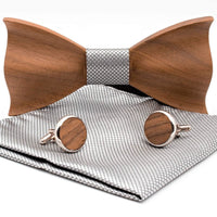 Classic Wooden Bow Tie & Cufflinks - Dusty Saw