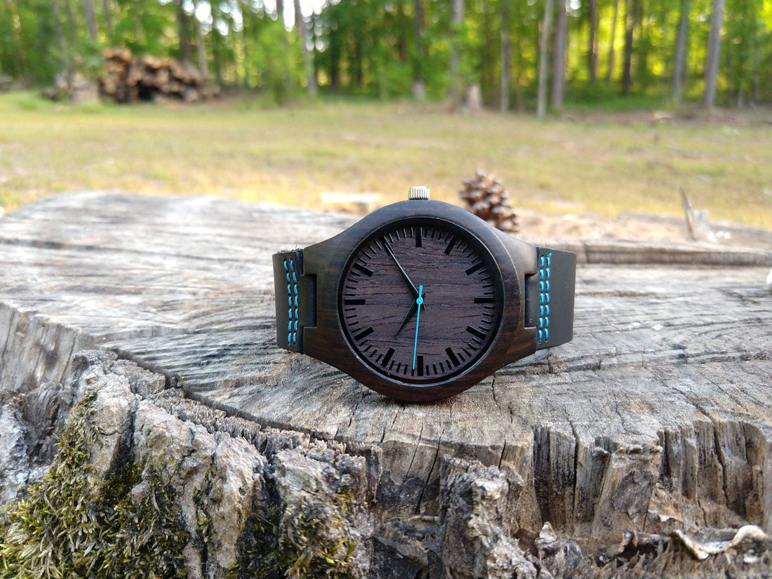 Groomsmen Set Of 10 Wooden Watches - Blue Energico - Dusty Saw