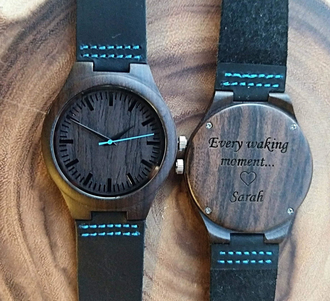 Groomsmen Set Of 10 Wooden Watches - Blue Energico - Dusty Saw