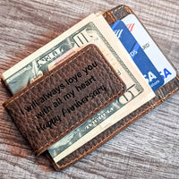 Money Clip Genuine Leather With ID Window - Brown - Dusty Saw