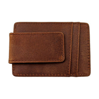 Money Clip Genuine Leather With ID Window - Light Brown - Dusty Saw