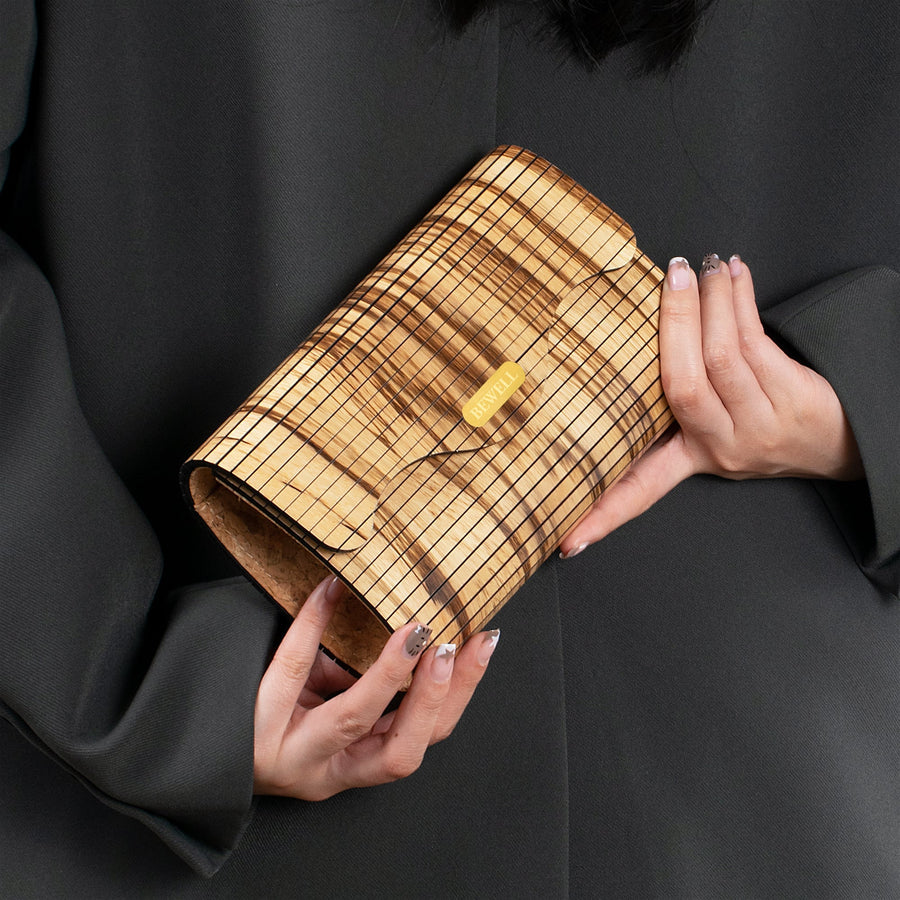 Wooden Clutch Handbag Zebrawood | Aurora - Dusty Saw