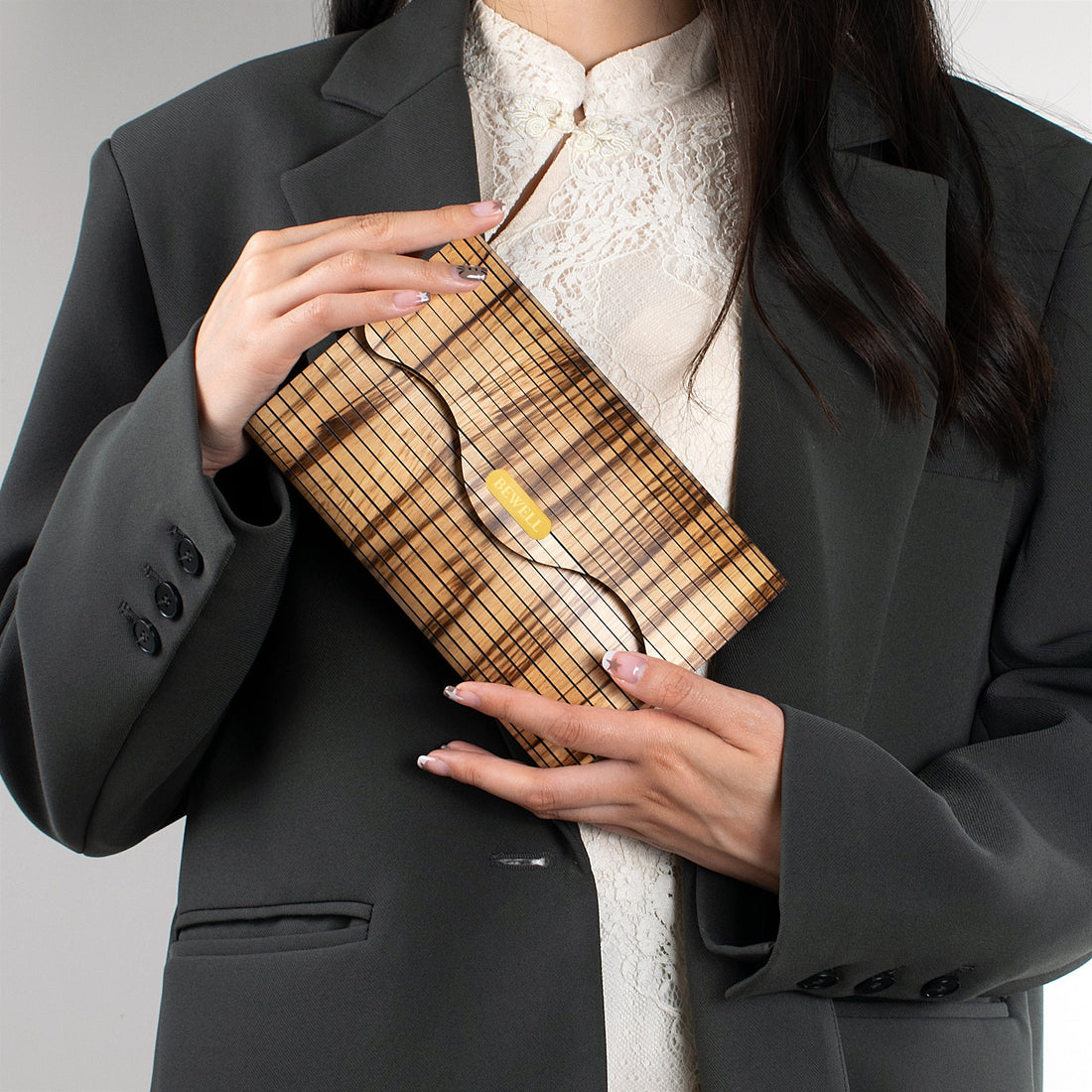 Wooden Clutch Handbag Zebrawood | Aurora - Dusty Saw