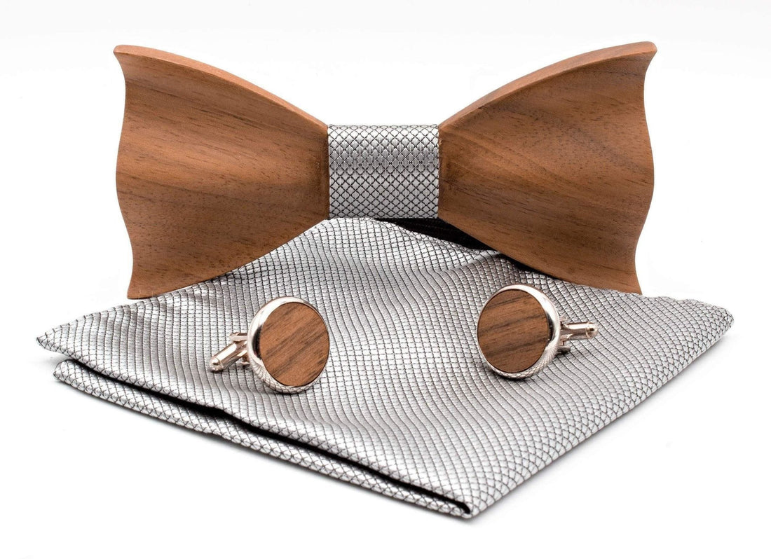 Classic Wooden Bow Tie & Cufflinks - Dusty Saw