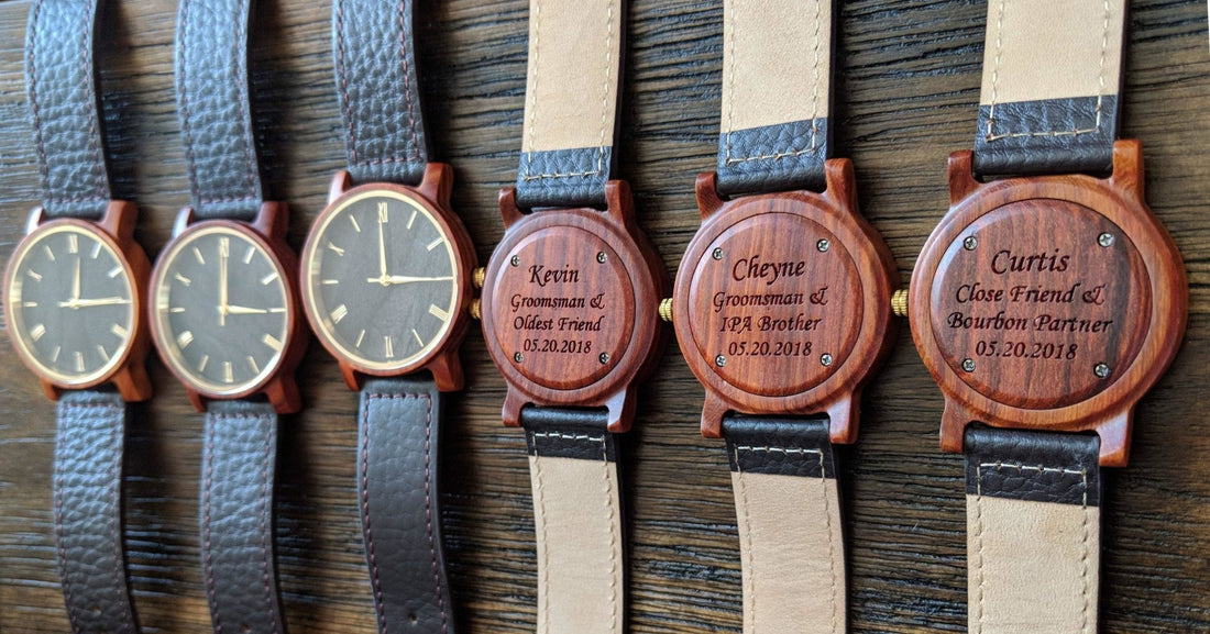 Groomsmen Set Of 10 Wooden Watches Red Arce - Dusty Saw