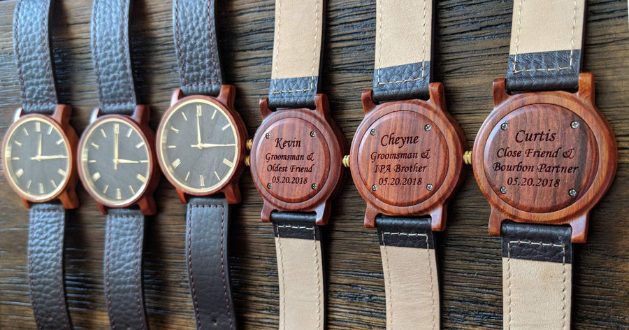 Groomsmen Set Of 12 Wooden Watches Red Arce - Dusty Saw