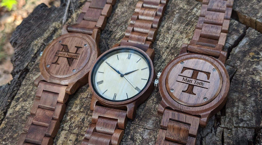 Groomsmen Set Of 4 Wooden Watches - Walnut Arce - Dusty Saw