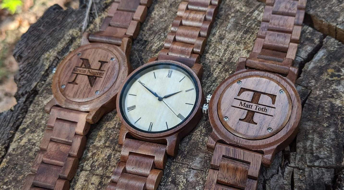 Groomsmen Set Of 7 Wooden Watches - Walnut Arce - Dusty Saw