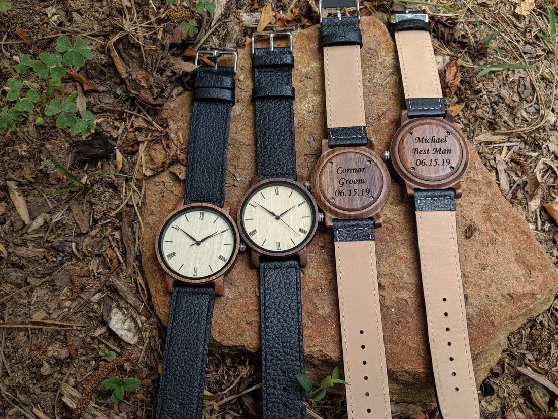 Groomsmen Set Of 8 Wooden Watches Walnut Arce - Dusty Saw