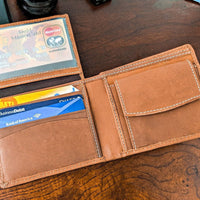 Leather Wallet Milled Bifold Brown Card Holder - Dusty Saw