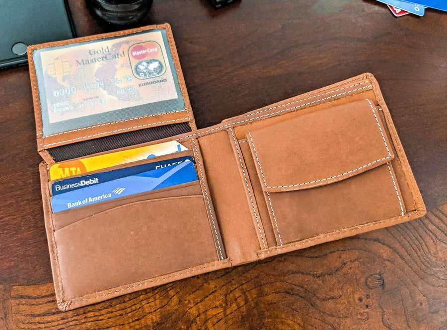 Leather Wallet Milled Bifold Brown Card Holder - Dusty Saw