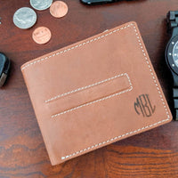 Leather Wallet Milled Bifold Brown Card Holder - Dusty Saw