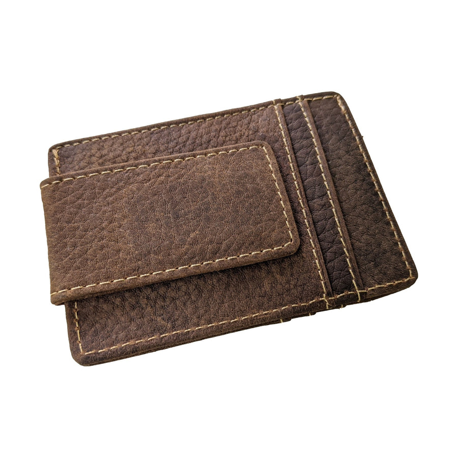 Money Clip Genuine Leather With ID Window - Brown - Dusty Saw