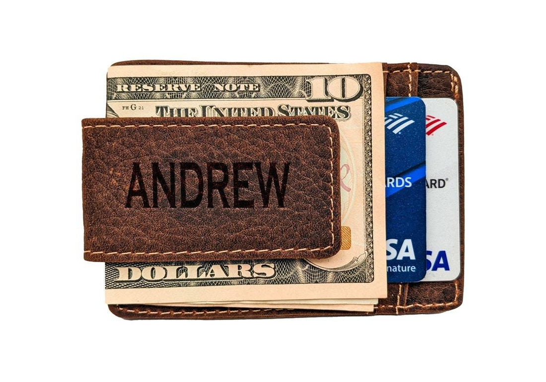 Money Clip Genuine Leather With ID Window - Brown - Dusty Saw
