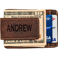 Money Clip Genuine Leather With ID Window - Brown - Dusty Saw