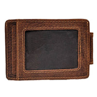 Money Clip Genuine Leather With ID Window - Brown - Dusty Saw