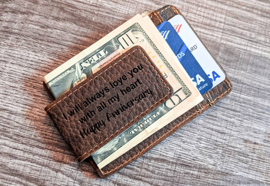 Money Clip Genuine Leather With ID Window - Brown - Dusty Saw