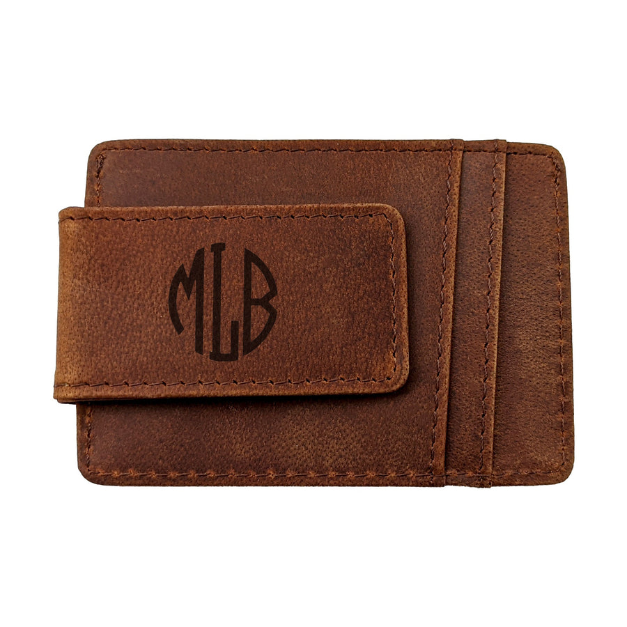 Money Clip Genuine Leather With ID Window - Light Brown - Dusty Saw
