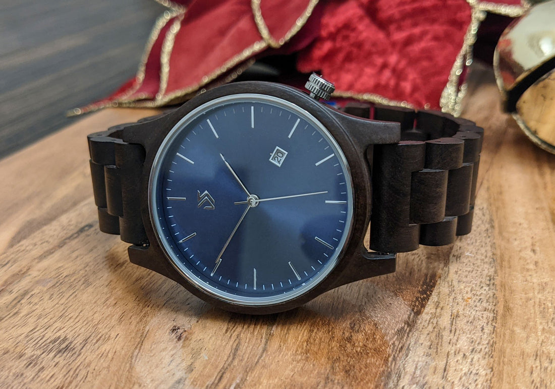 Wooden Watch Blue Calendar | Bien - Dusty Saw