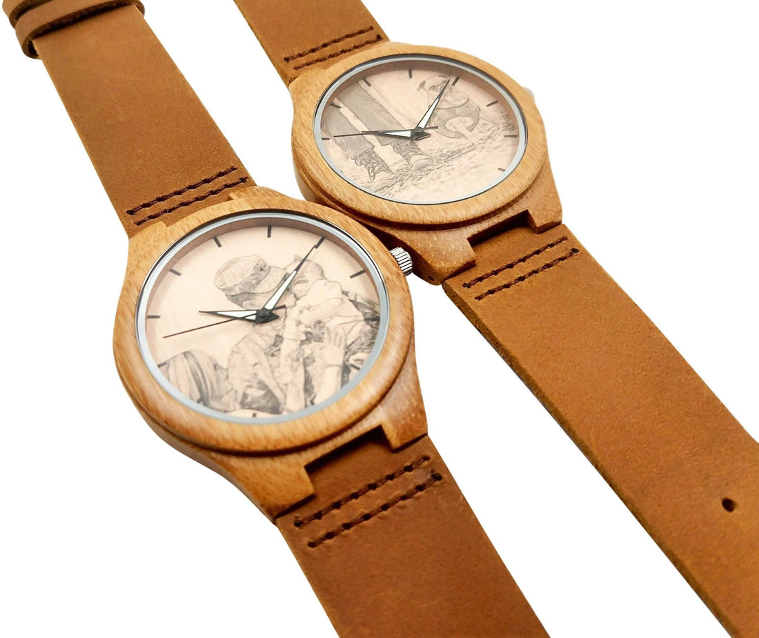 Wooden Watch Photo Leather | Radiante - Dusty Saw