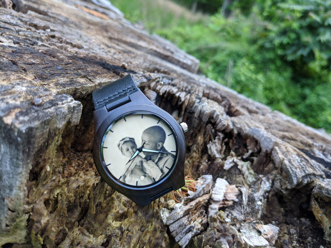 Wooden Watch Photo Leather | Radiante - Dusty Saw